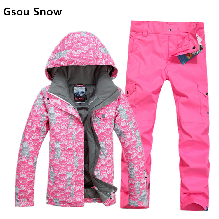 Теплый, водонепроницаемый, ветрозащитный женский зимний горнолыжный костюм Gsou SNOW, женский сноубордический костюм Gsou SNOW, женская зимняя горнолыжная экипировка, женский костюм для сноуборда